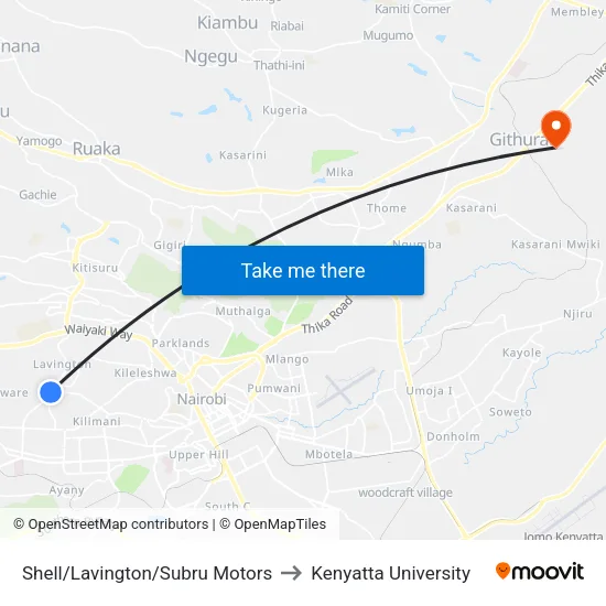 Shell/Lavington/Subru Motors to Kenyatta University map
