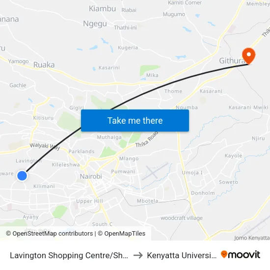 Lavington Shopping Centre/Shell to Kenyatta University map