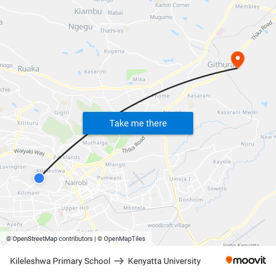 Kileleshwa Primary School to Kenyatta University map