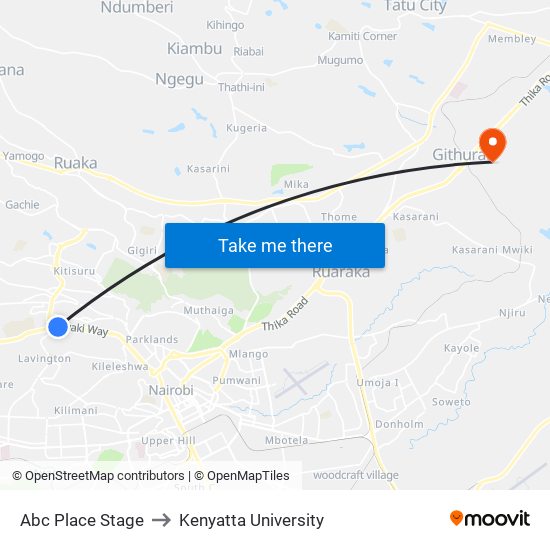 Abc Place Stage to Kenyatta University map