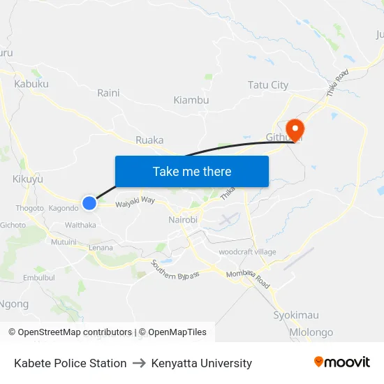 Kabete Police Station to Kenyatta University map