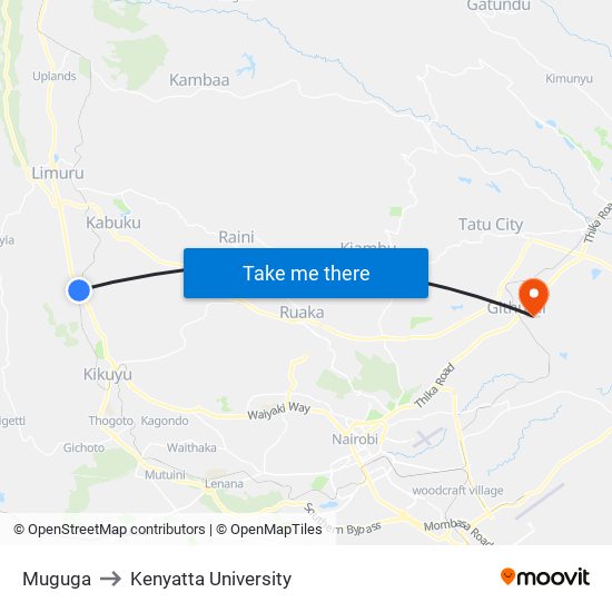 Muguga to Kenyatta University map