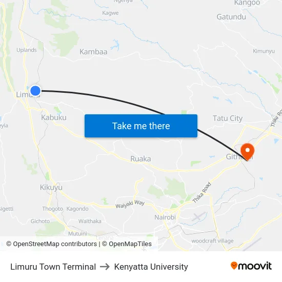 Limuru Town Terminal to Kenyatta University map