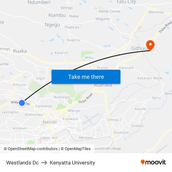 Westlands Dc to Kenyatta University map