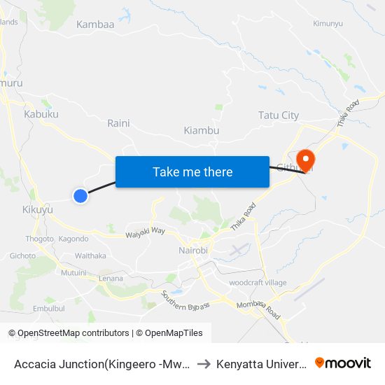 Accacia Junction(Kingeero -Mwisho) to Kenyatta University map