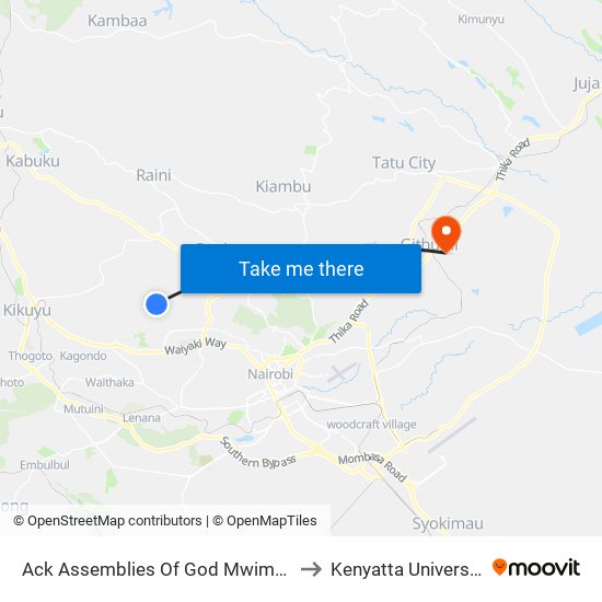 Ack Assemblies Of God Mwimuto to Kenyatta University map
