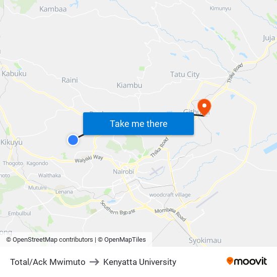 Total/Ack Mwimuto to Kenyatta University map