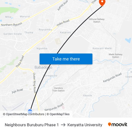 Neighbours Buruburu Phase 1 to Kenyatta University map