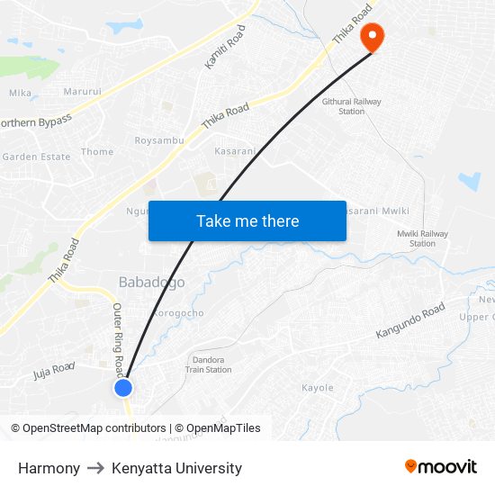 Harmony to Kenyatta University map