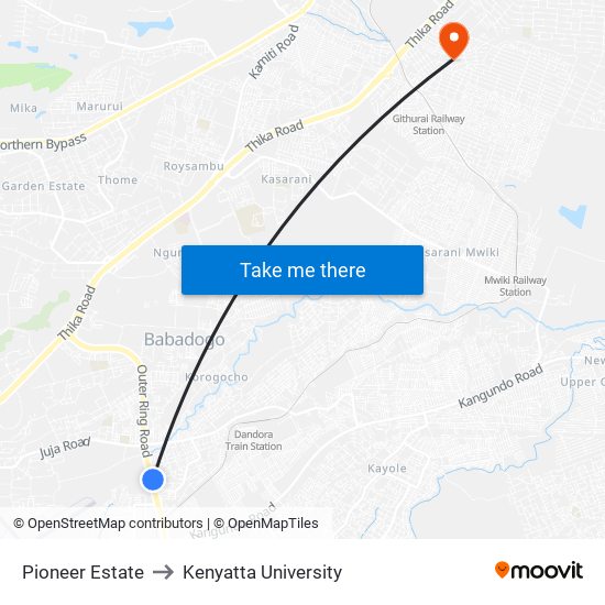 Pioneer Estate to Kenyatta University map