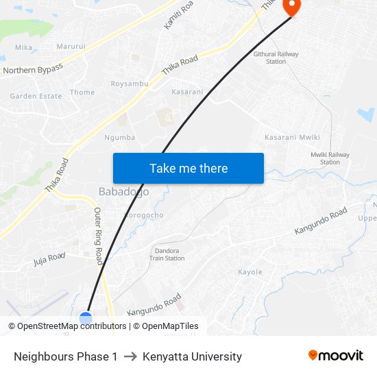 Neighbours Phase 1 to Kenyatta University map