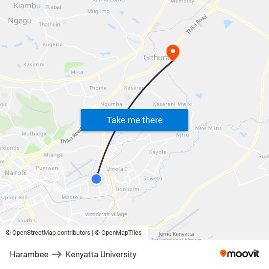 Harambee to Kenyatta University map