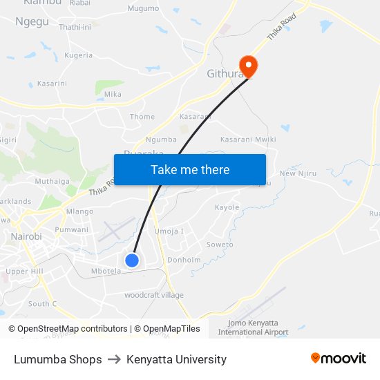 Lumumba Shops to Kenyatta University map