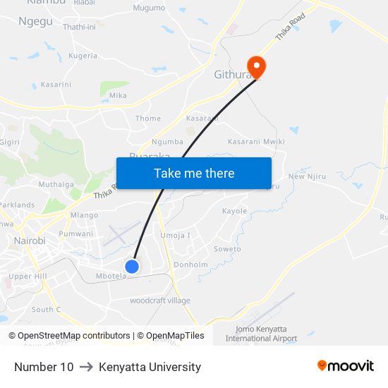 Number 10 to Kenyatta University map
