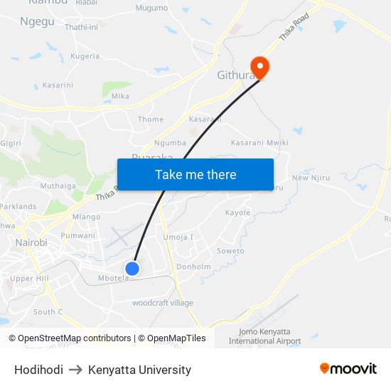 Hodihodi to Kenyatta University map