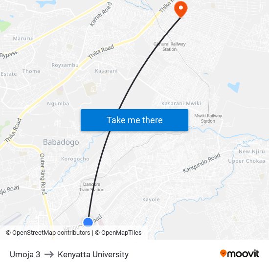 Umoja 3 to Kenyatta University map