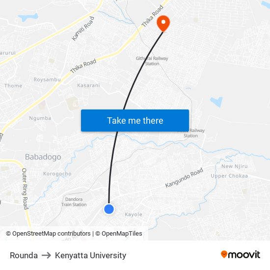 Rounda to Kenyatta University map