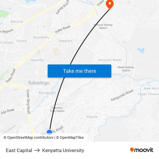 East Capital to Kenyatta University map