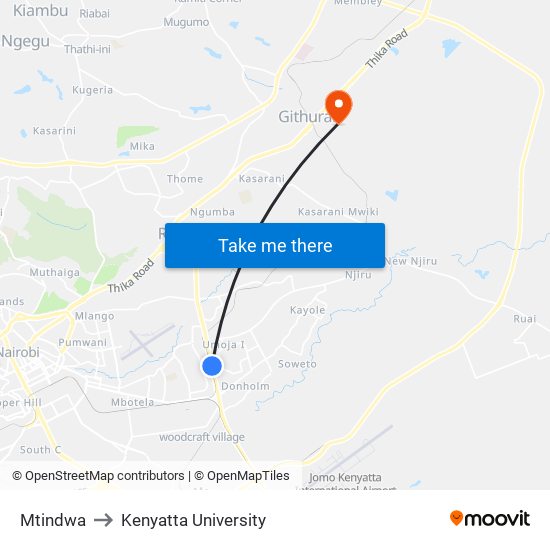 Mtindwa to Kenyatta University map