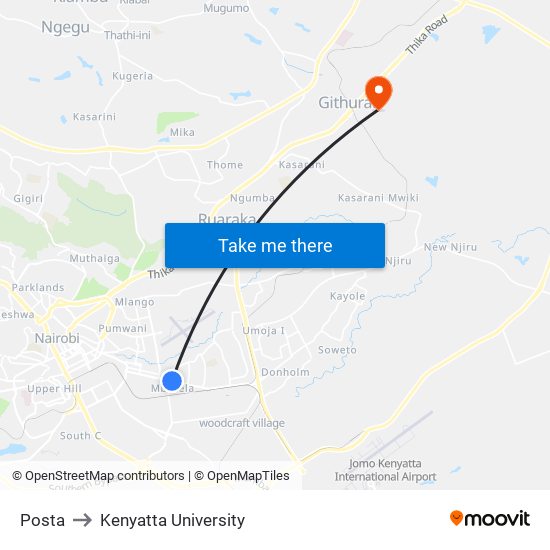 Posta to Kenyatta University map