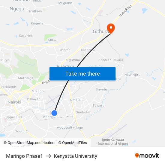 Maringo Phase1 to Kenyatta University map