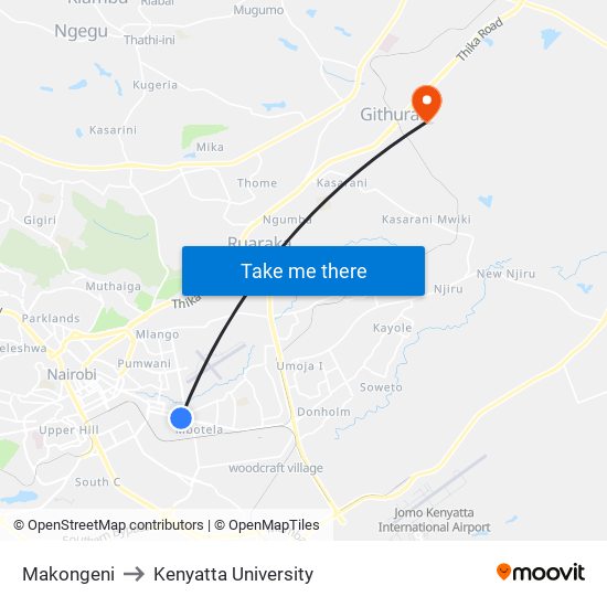 Makongeni to Kenyatta University map