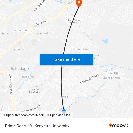 Prime Rose to Kenyatta University map