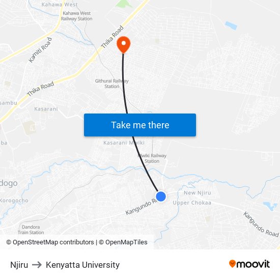 Njiru to Kenyatta University map