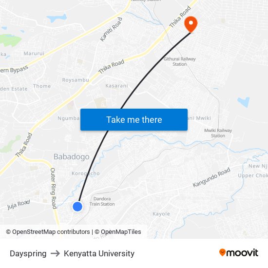 Dayspring to Kenyatta University map