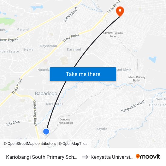 Kariobangi South Primary School to Kenyatta University map