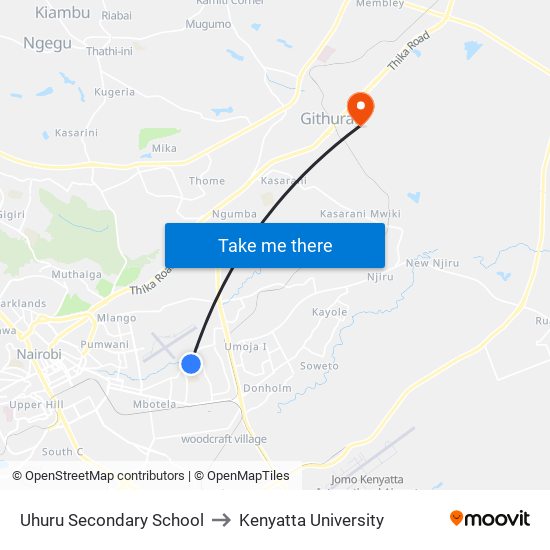 Uhuru Secondary School to Kenyatta University map