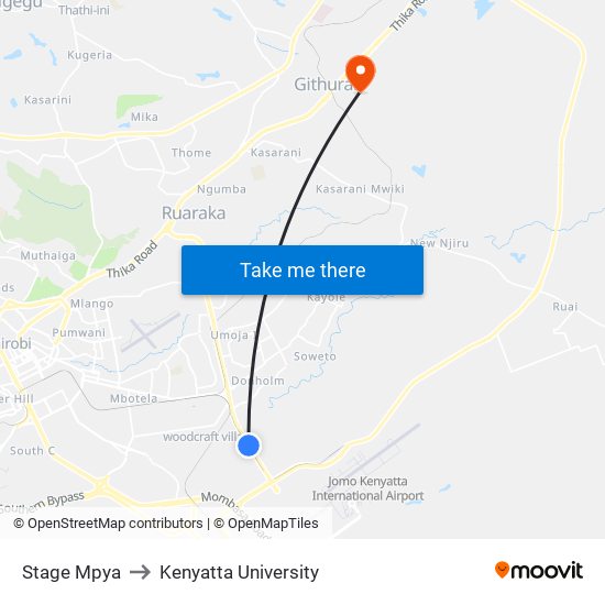 Stage Mpya to Kenyatta University map