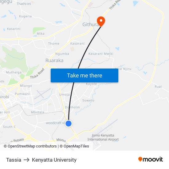 Tassia to Kenyatta University map