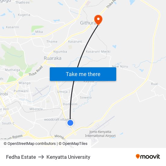 Fedha Estate to Kenyatta University map