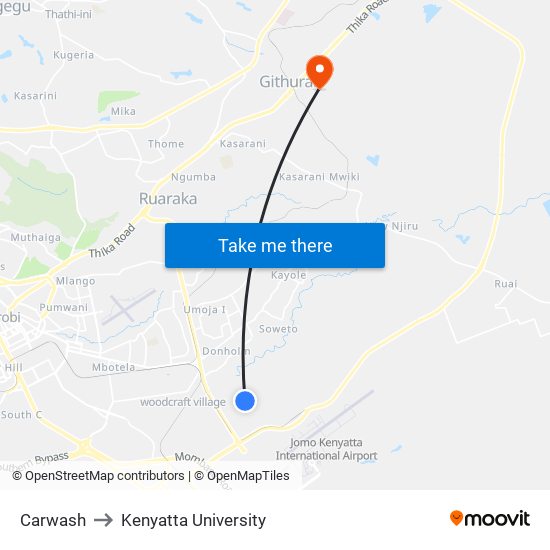 Carwash to Kenyatta University map