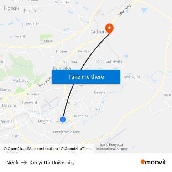 Ncck to Kenyatta University map