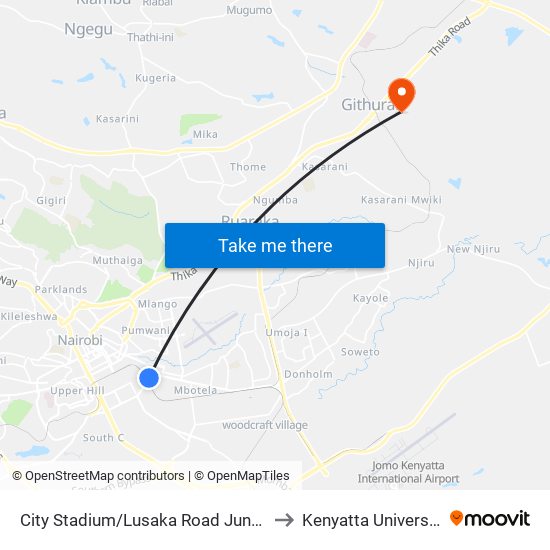 City Stadium/Lusaka Road Junctn to Kenyatta University map