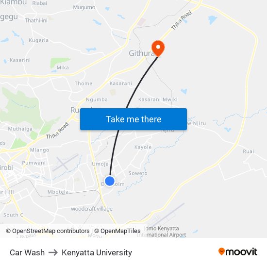 Car Wash to Kenyatta University map