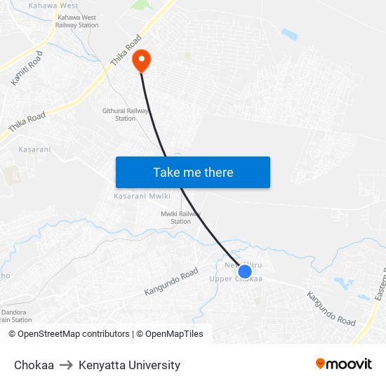 Chokaa to Kenyatta University map