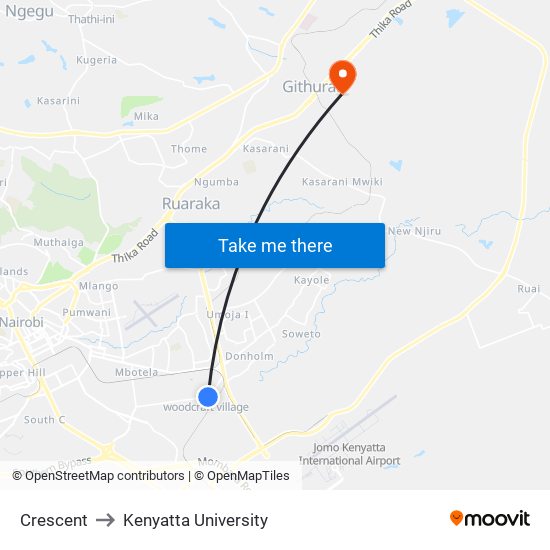 Crescent to Kenyatta University map
