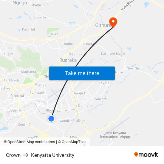 Crown to Kenyatta University map