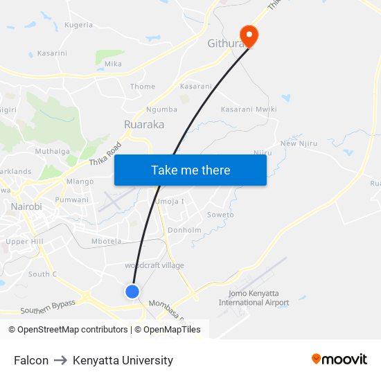 Falcon to Kenyatta University map