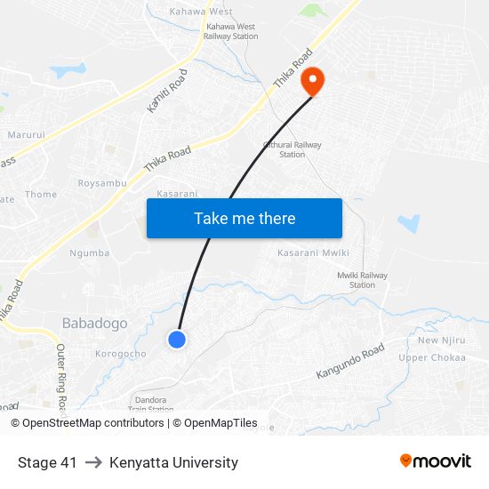 Stage 41 to Kenyatta University map