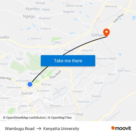 Wambugu Road to Kenyatta University map