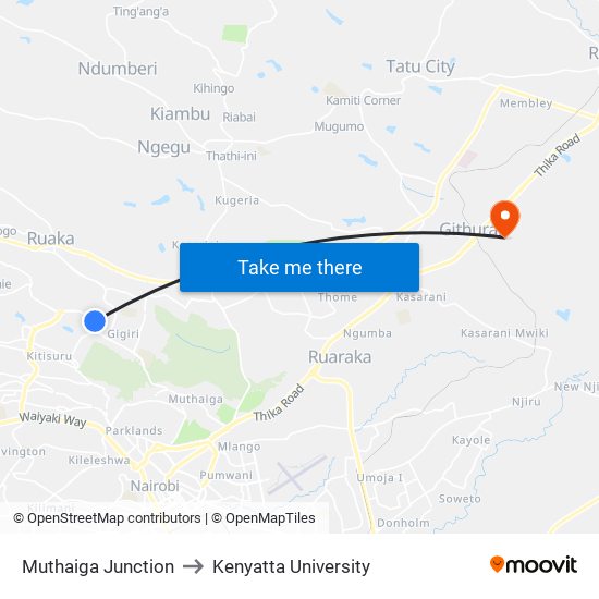Muthaiga Junction to Kenyatta University map