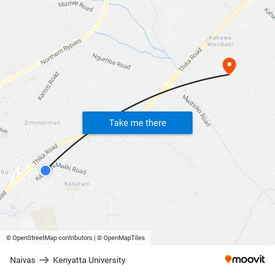Naivas to Kenyatta University map