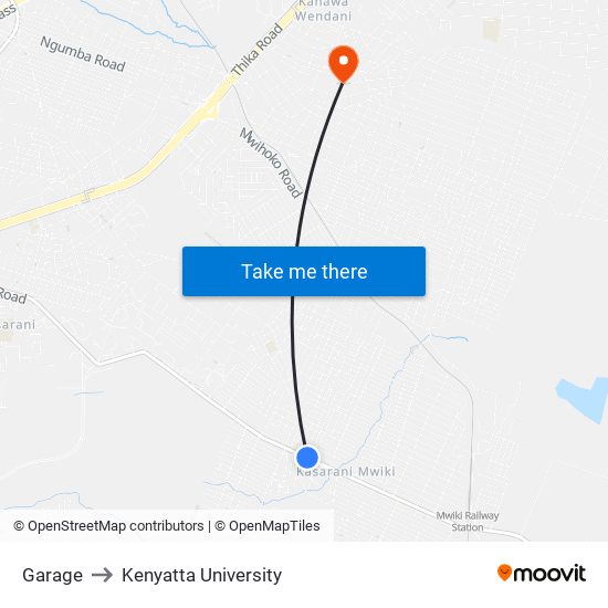 Garage to Kenyatta University map