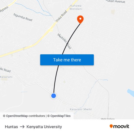Huntas to Kenyatta University map