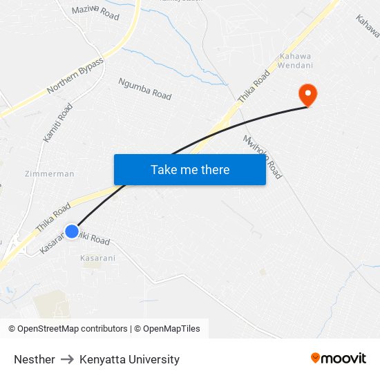 Nesther to Kenyatta University map