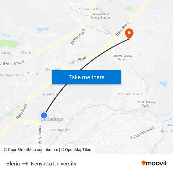 Bleria to Kenyatta University map